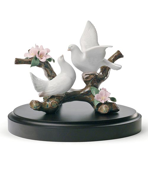 Lladro Doves On A Cherry Tree Figurine