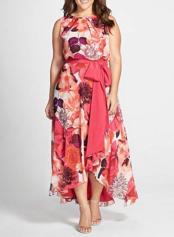 Eliza J Floral Print Sash Tie Sleeveless High-Low Hem Maxi Dress
