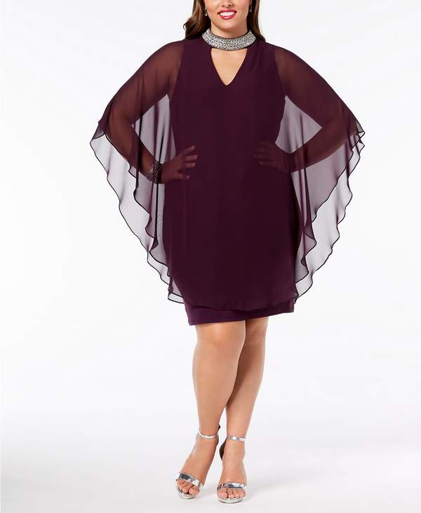 Plus Size Embellished Chiffon-Overlay Dress